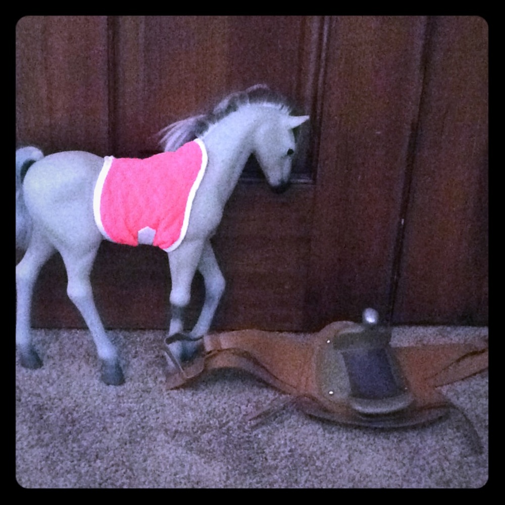 American girl doll horse, saddle and horse blanket